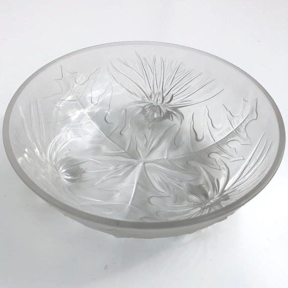 vintage frosted glass footed round bowl thistle console bowl AS IS small chips - Picture 4 of 15
